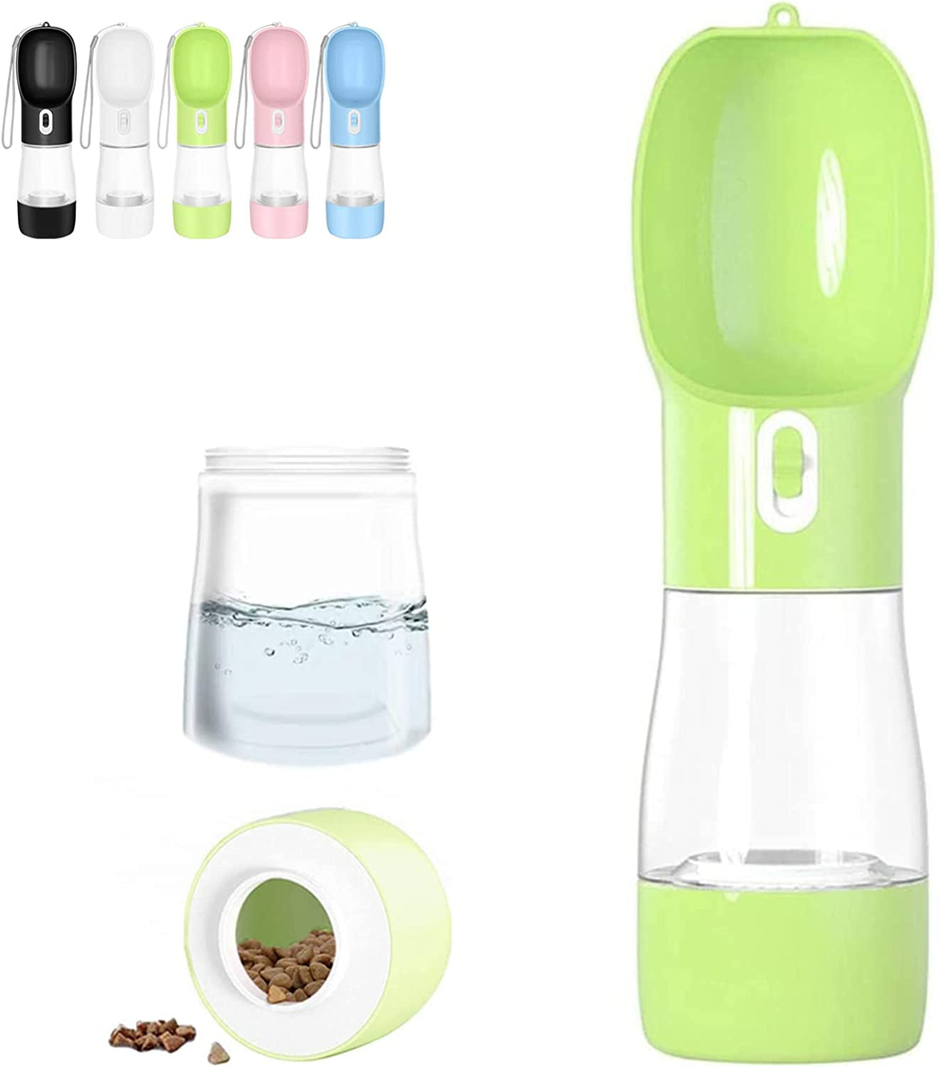 Leak-Proof Portable Dog Water Bottle with Bowl & Food Container - Perfect for Hiking & Travel, Dishwasher Safe and Durable Green Design