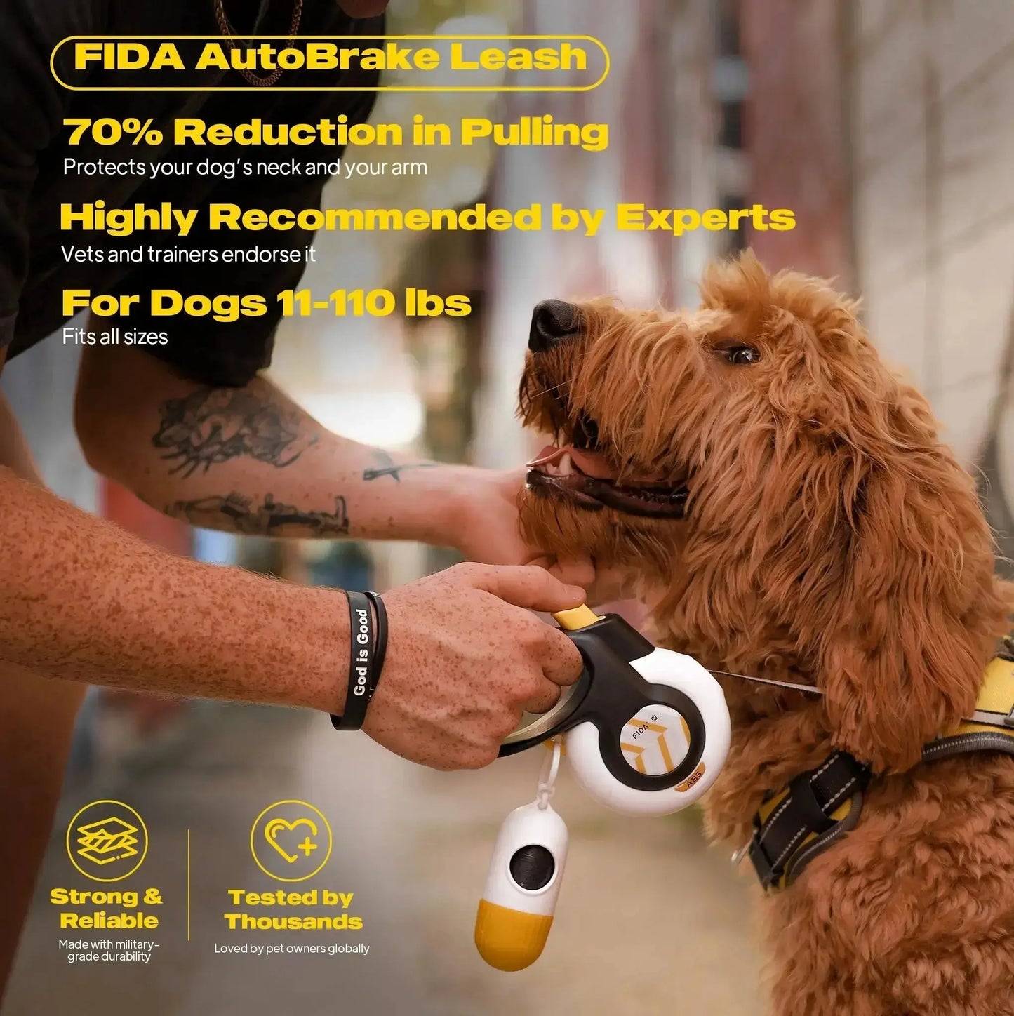 Fida Autobrake Retractable Dog Leash - 16 Ft Heavy Duty No Pull Design for Large & Medium Dogs, Tangle Free One-Hand Control with Soft Grip #PetLovers #SummerVibes