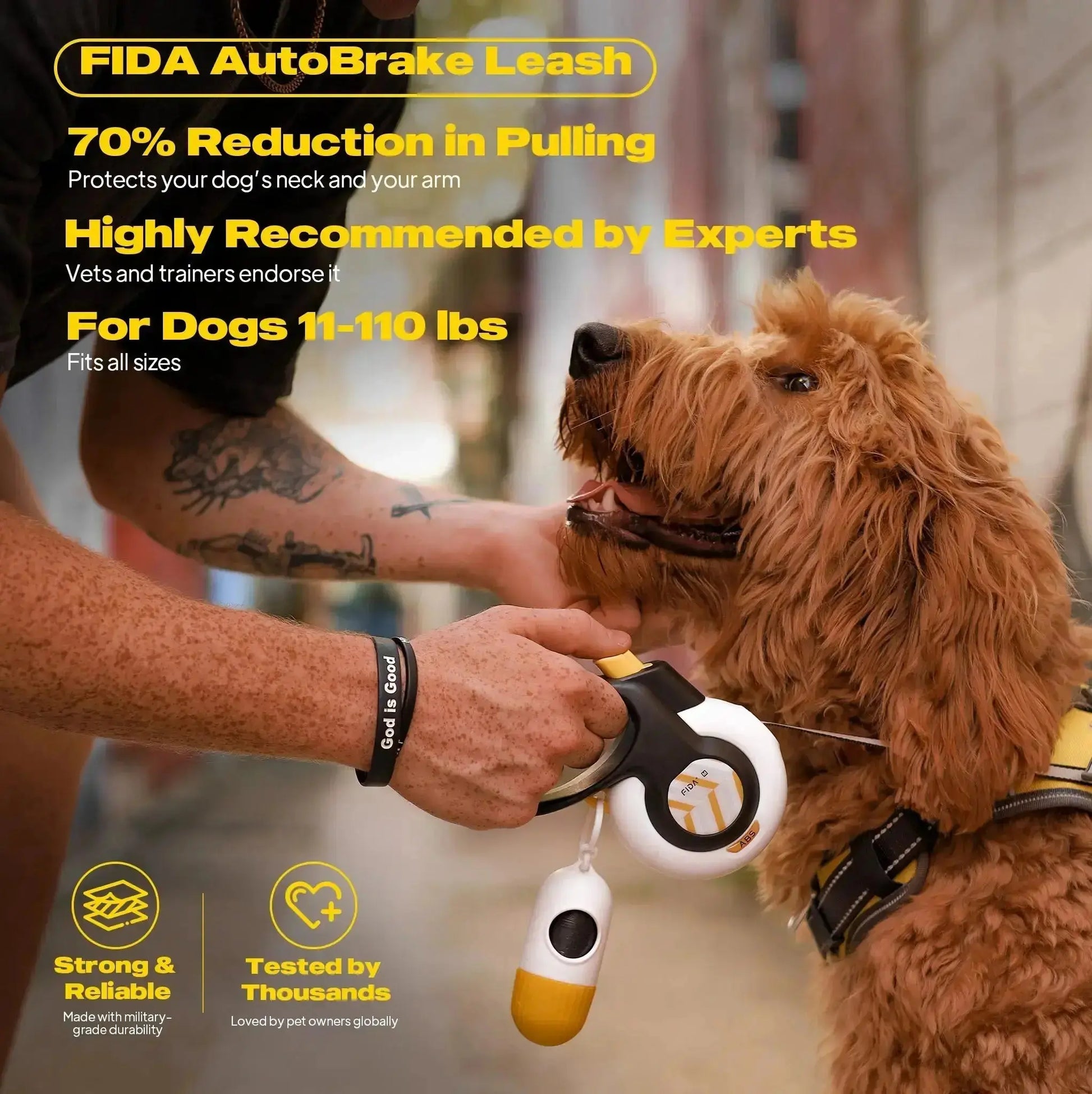 Fida Autobrake Retractable Dog Leash - 16 Ft Heavy Duty No Pull Design for Large & Medium Dogs, Tangle Free One-Hand Control with Soft Grip #PetLovers #SummerVibes