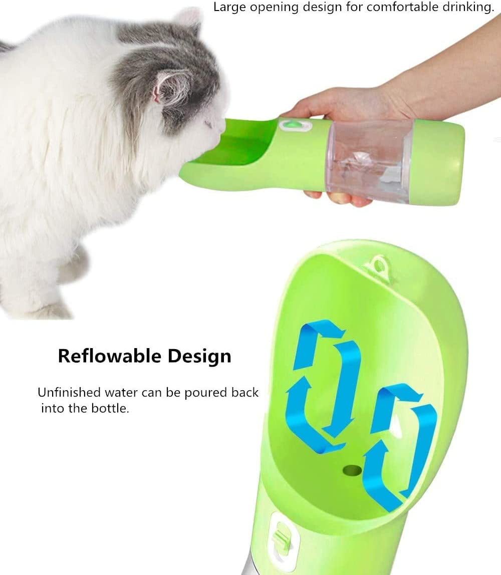 Leak-Proof Portable Dog Water Bottle with Bowl & Food Container - Perfect for Hiking & Travel, Dishwasher Safe and Durable Green Design