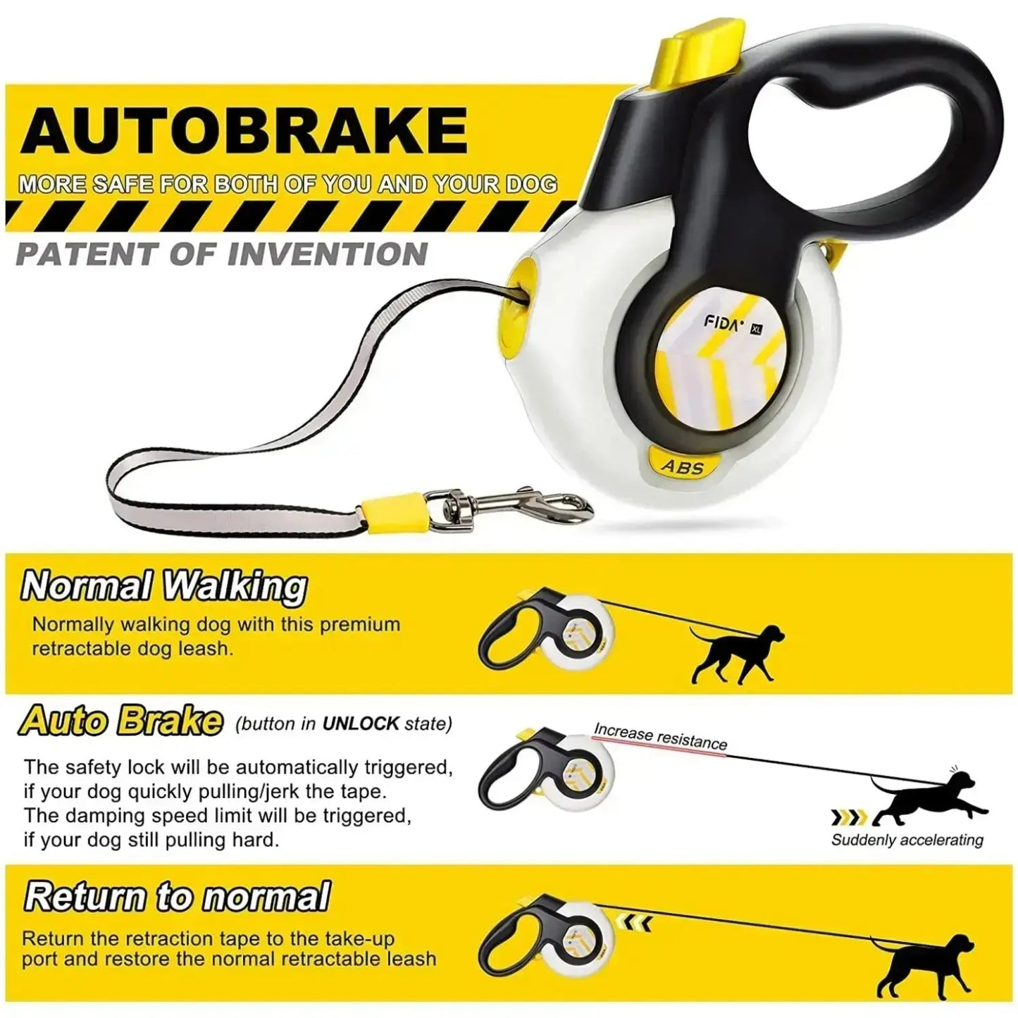 Fida Autobrake Retractable Dog Leash - 16 Ft Heavy Duty No Pull Design for Large & Medium Dogs, Tangle Free One-Hand Control with Soft Grip #PetLovers #SummerVibes