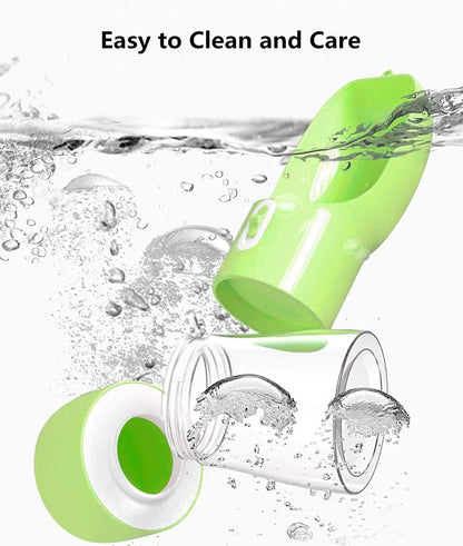 Leak-Proof Portable Dog Water Bottle with Bowl & Food Container - Perfect for Hiking & Travel, Dishwasher Safe and Durable Green Design