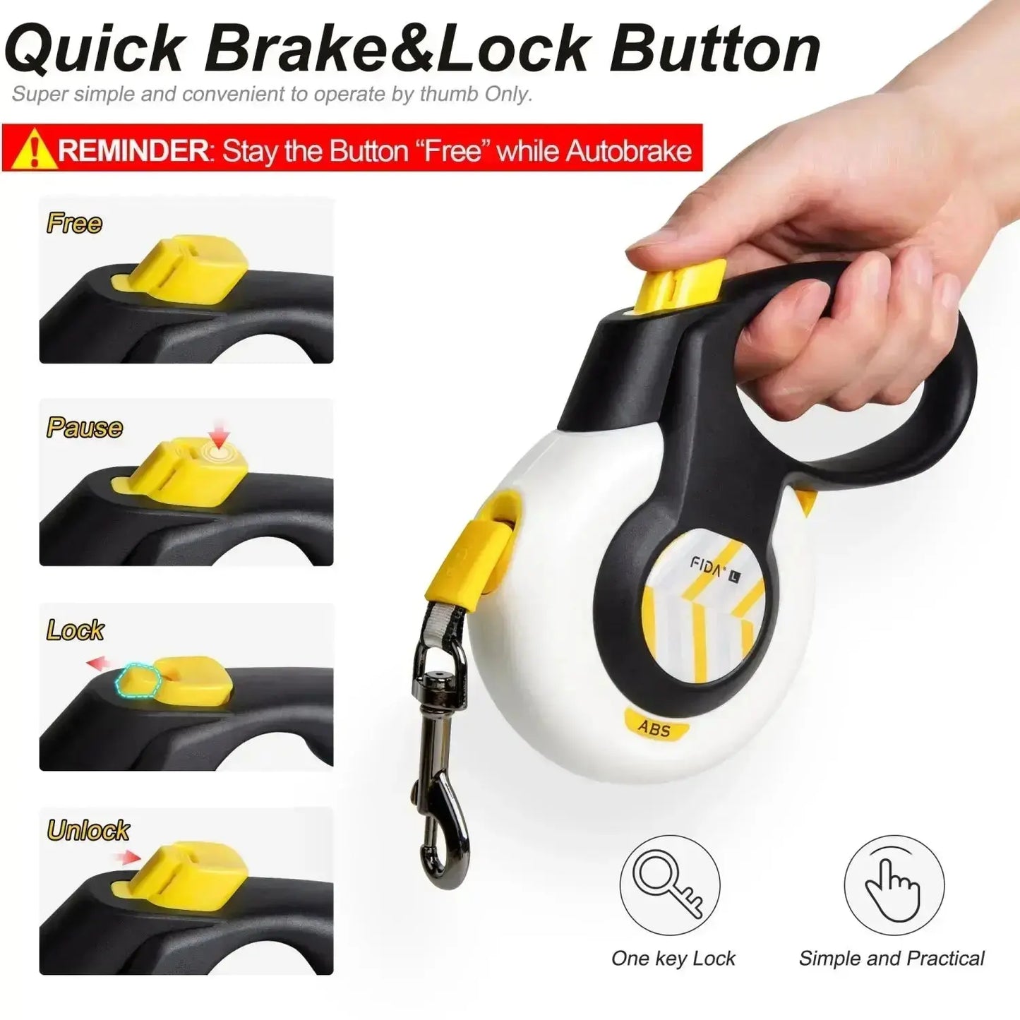 Fida Autobrake Retractable Dog Leash - 16 Ft Heavy Duty No Pull Design for Large & Medium Dogs, Tangle Free One-Hand Control with Soft Grip #PetLovers #SummerVibes