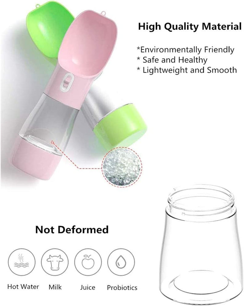 Leak-Proof Portable Dog Water Bottle with Bowl & Food Container - Perfect for Hiking & Travel, Dishwasher Safe and Durable Green Design