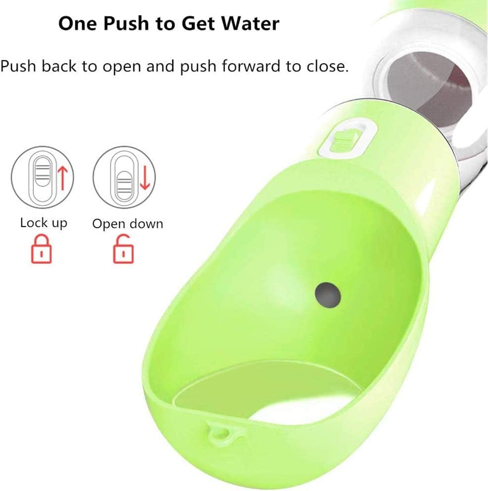Leak-Proof Portable Dog Water Bottle with Bowl & Food Container - Perfect for Hiking & Travel, Dishwasher Safe and Durable Green Design